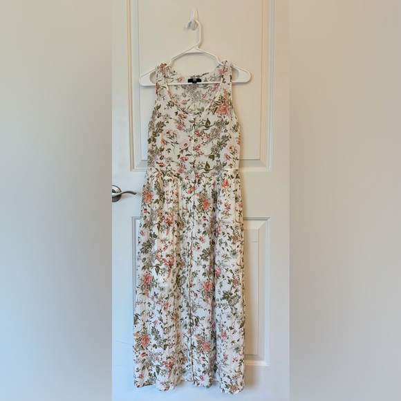 Frye White Floral Sleeveless Crinkle Button Up Midi Dress - Picture 4 of 9